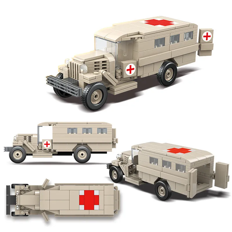 Bloques de construcción para niños, juguete de ladrillos para armar arma del ejército de ambulancia de la 2 Guerra Mundial, GAZ-55 soviética, modelo clásico de la Segunda Guerra Mundial, ideal para regalo