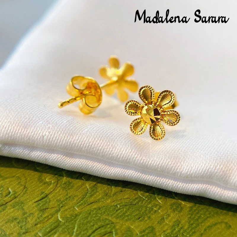 MADALENA SARARA Pure 18k Gold Women Earrings Simple Star Modelling AU750 Dual Layers