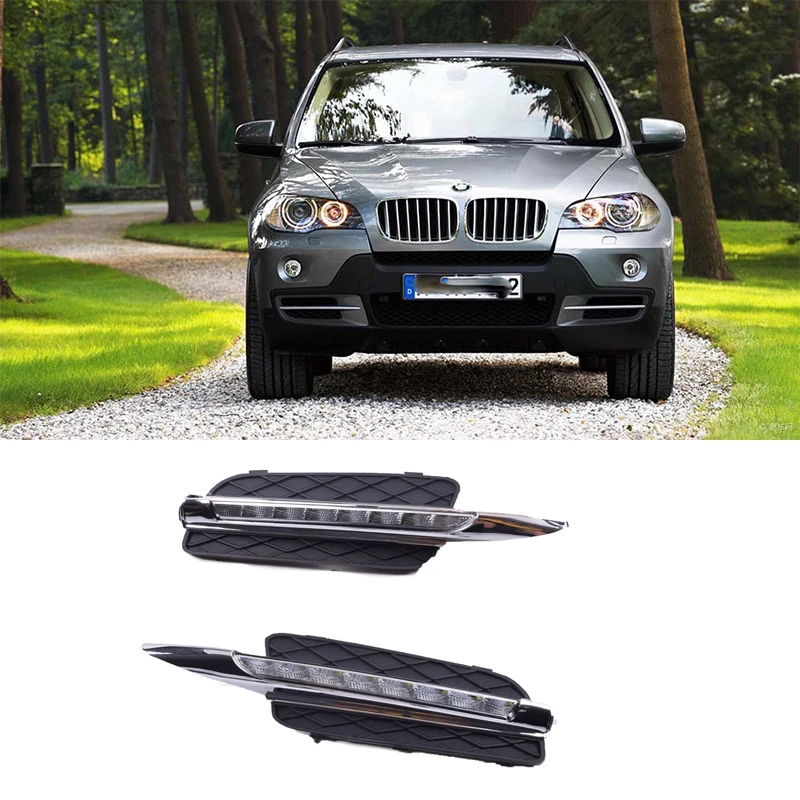 

2 Pieces Car LED Daytime Running Lights Replace Fog Lamp Covers Hole DRL 12V LED Daylight for BMW X5 E70 2007 2008 2009 2010