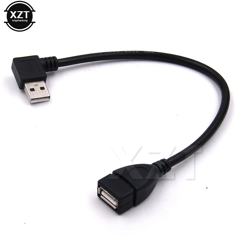 1PC wysokiej jakości czarny 20cm w lewo/w prostopadły 90 stopni USB 2.0 typu A męski na żeński USB przedłużenie kabla kabel przewód