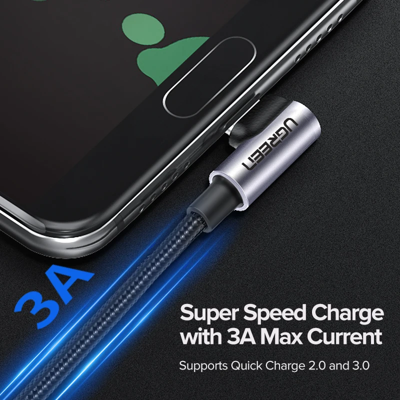 UGREEN Cáp USB C Góc USB Một Để Loại C 3A Cáp Sạc Nhanh Cho Samsung S10 S9 S8 plus Note9 Sạc Nhanh 3.0 Dây USB