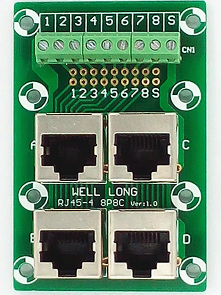 2 sztuk/partia RJ45 8 p8c Jack 4-drożny Buss Breakout Board, blok zacisków, złącze.