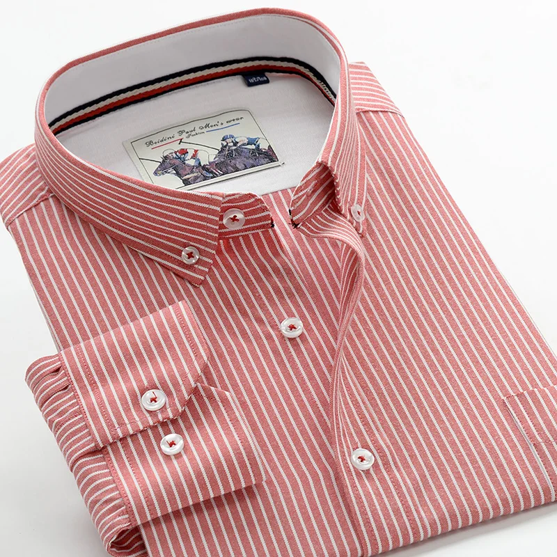 5XL 6XL 7XL 8XL 9XL 10XL Cotton Oxford Striped Long Sleeve Shirt 2021 Spring Classic Brand Men\'s Casual Shirt Gray Blue Pink Red