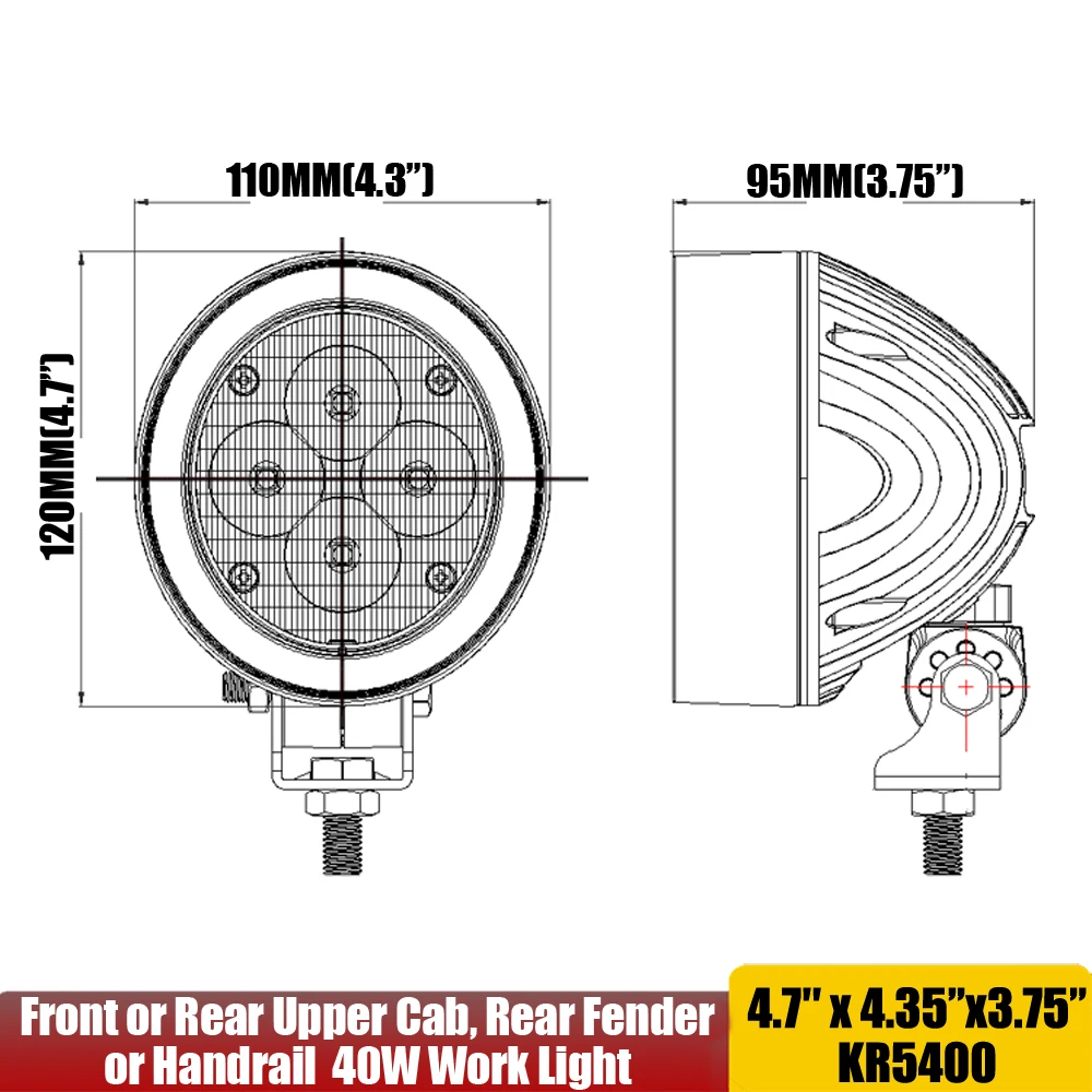 RE567623 Oval 40W Led Flood Lamps For John Deere Tractor 6120,6220,6320,6420,6230,6330,6430,7220,7320, 7420, 7520+ x2Pcs/Lots