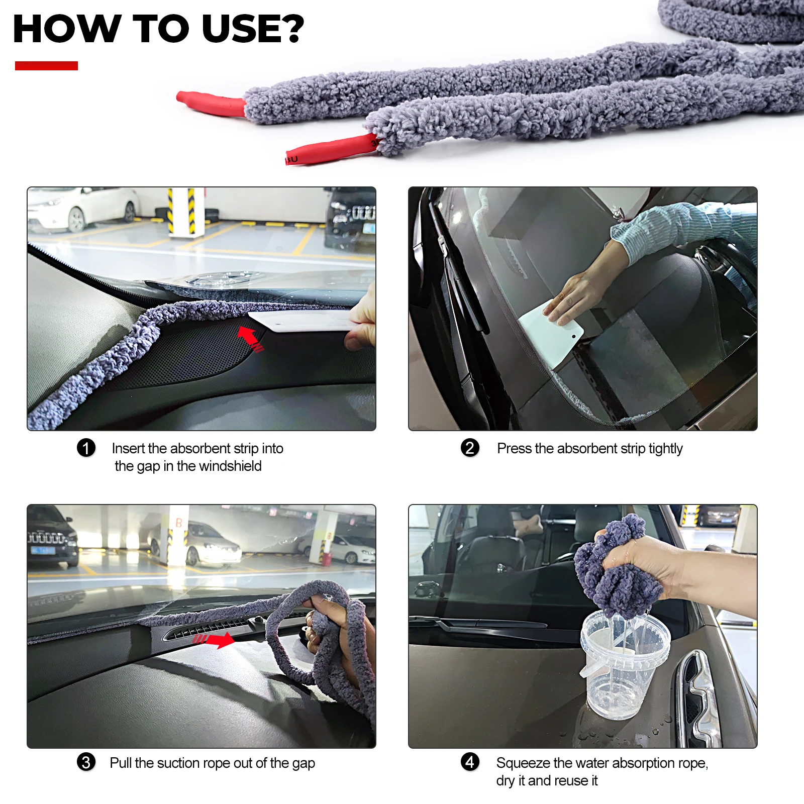 FOSHIO 3 Meter Window Tinting Water Absorbed Rope Back Windshield Cleaning Absorbent Fiber Cloth Cord House Car Wash Drying Tool