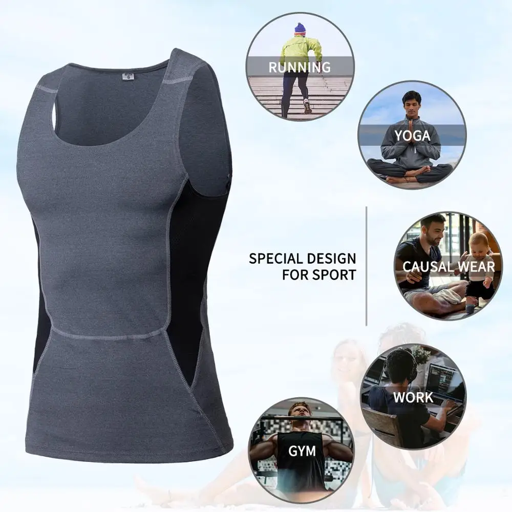 Men's Compression Tights Gym Vest Top Quick Dry Sleeveless Sport Shirt Mens Vest Sport Running Sports Vest High Elastic Tank Top