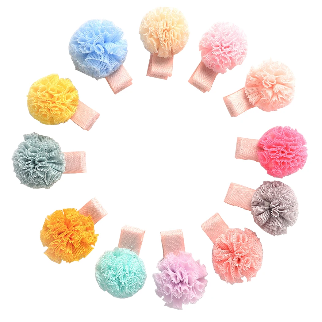 12PCS Hair Pins Gauze Ball Cute Attractive Hair Clips Hair Accessories for Kids