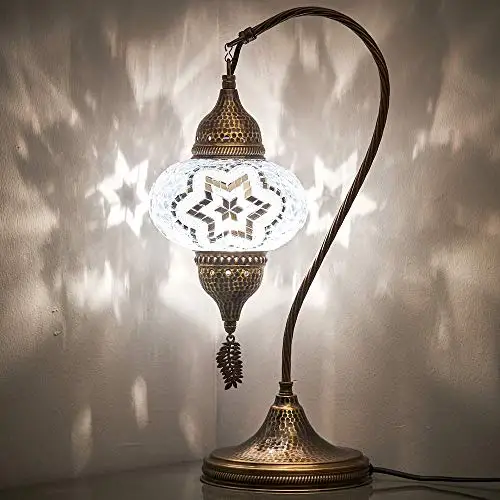 LaModaHome Handmade Turkish Moroccan Colorful Mosaic Glass Antique Table Bedside Lamp Lampshade, 18.8 