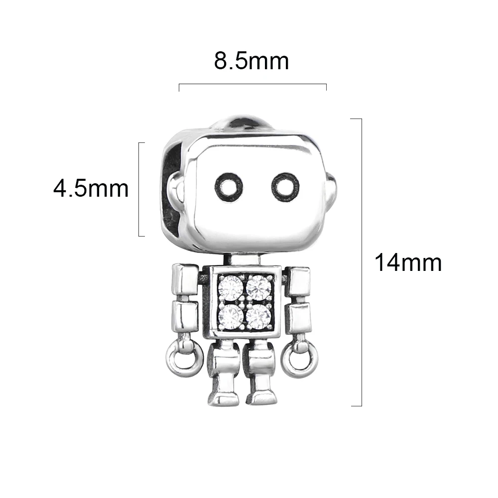 SHADOWHUNTER 925 Sterling Silver DIY Robot Beads lovely Flexible Bot Charm With Clear CZ Zircon Women Silver Jewelry 925 Encanto