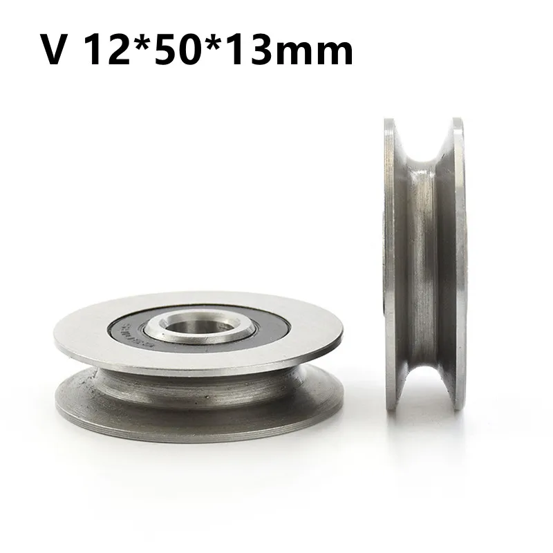 

4pcs V / U Groove Radian Radius 3mm 6301RS Bearing Steel Pulley 12*50*13 mm Guide Roller Wire Rope Lifting Pulley