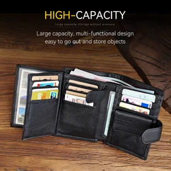 Handmade Cow Leather Men Short Wallet Multi-card Holder Genuine Leather Button Wallet Business Large Capacity Male Money Purse