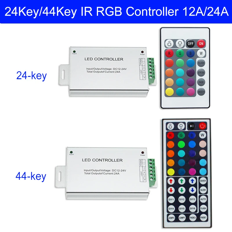 DC12V-24V 24-Key 44-Key Led Controllers Ir Afstandsbediening Kleur Rgb Lamp Met Module Dimmer 12A 24A