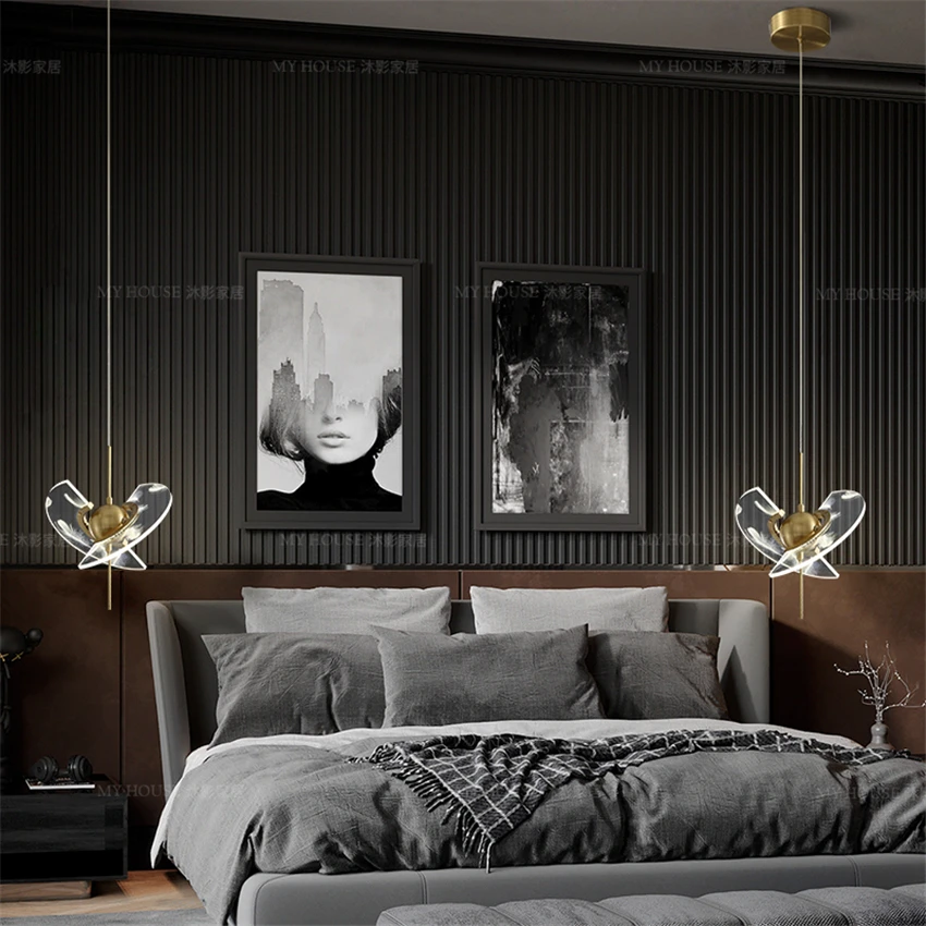 Post modern rotating feathers copper pendant lights bedroom bedside designer children study aisle luxury hanging lamps fixtures