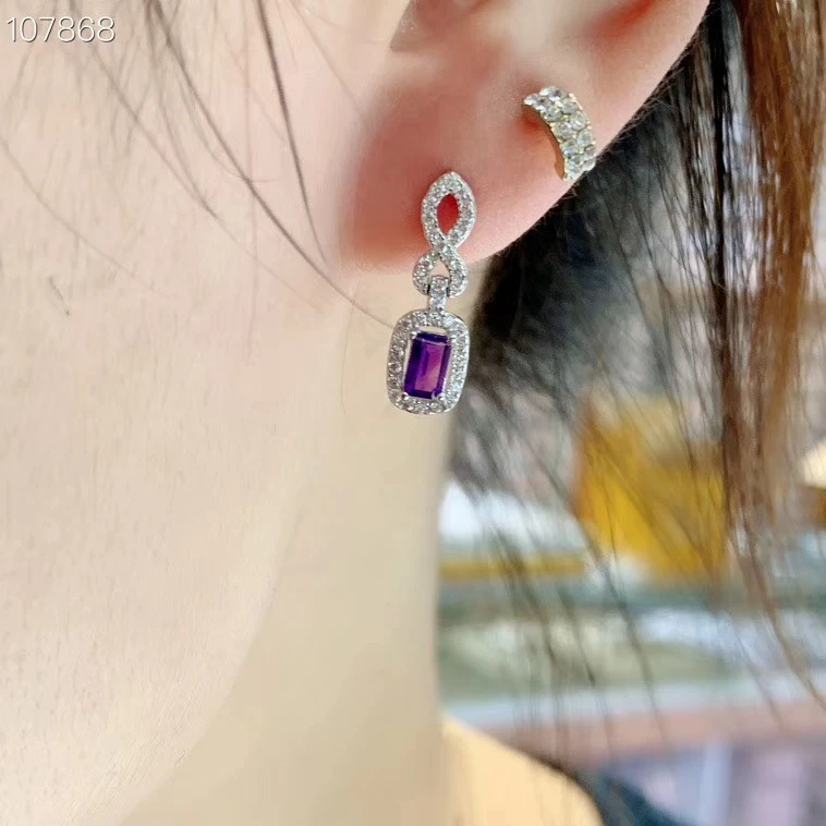 KJJEAXCMY Supporting Detection 925 Sterling Silver Inlaid Amethyst Gemstone Female Earrings Mini