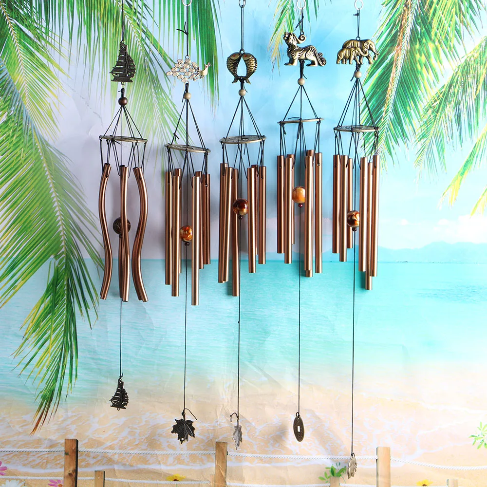 6 Tubes Copper Wind Chimes Metal Wind Bells Handmade Ornament Garden Patio Outdoor Wall Hanging Home Decor