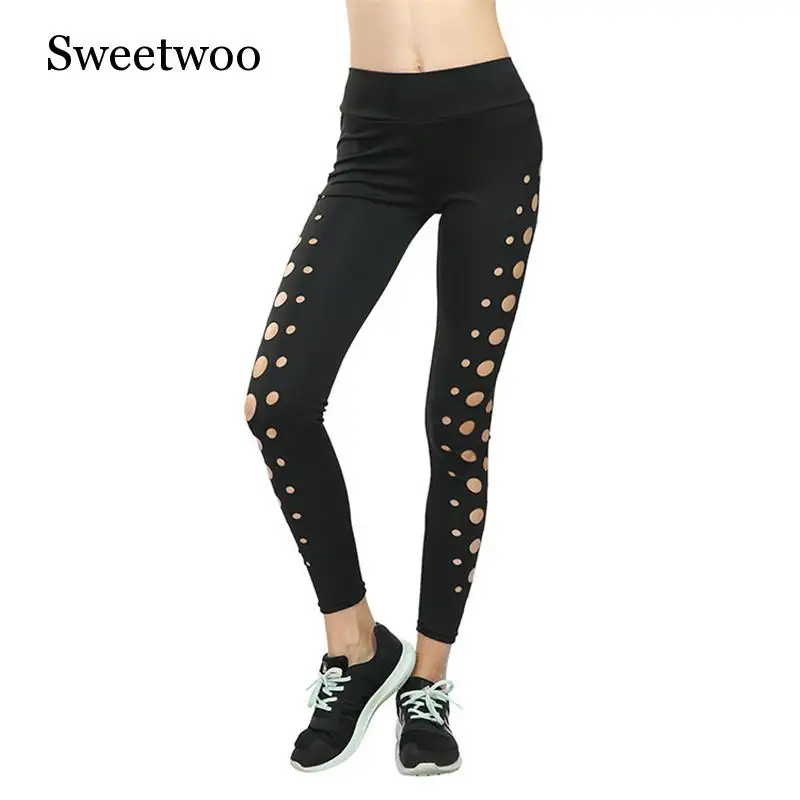 New Women Yoga Pants Elastic Fitness Sport Leggings Tights Running Sportswear Sports Pants Circle Hole High Training Trousers