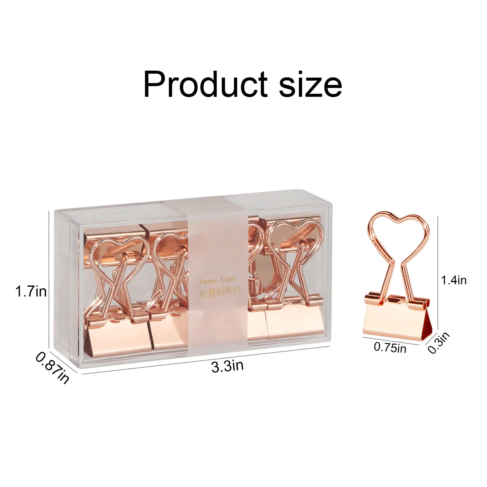 Office School Supplies Heart Shaped Paper Document Metal Clamp Artwork Decorative 19mm Rose Gold Binder Clips