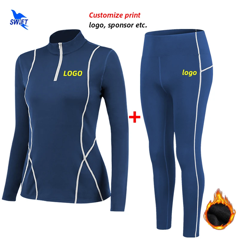 Custom LOGO Winter Fleece Yoga Sport Suit Woman Quick Dry Elastic Running Set Gym Fitness Workout Sportswear Clothes Tracksuit