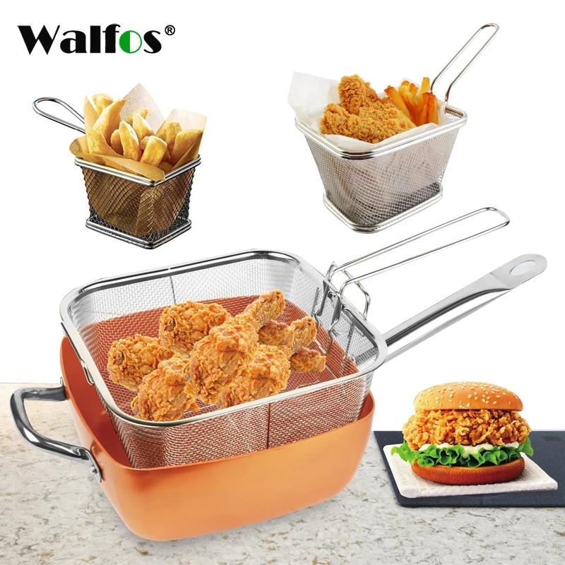 

Walfos Stainless Steel Steamer Chips Mini Frying Basket Strainer Fryer Kitchen Cooking Chef Basket Colander Tool French Fries