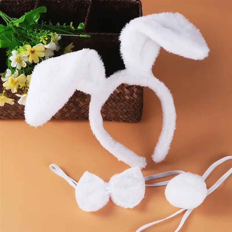 TINKSKY 3Pcs Bunny Ear Headband Kids Adult Rabbit Bunny Ears Headband Bow Ties Tail Set Easter Party Cosplay