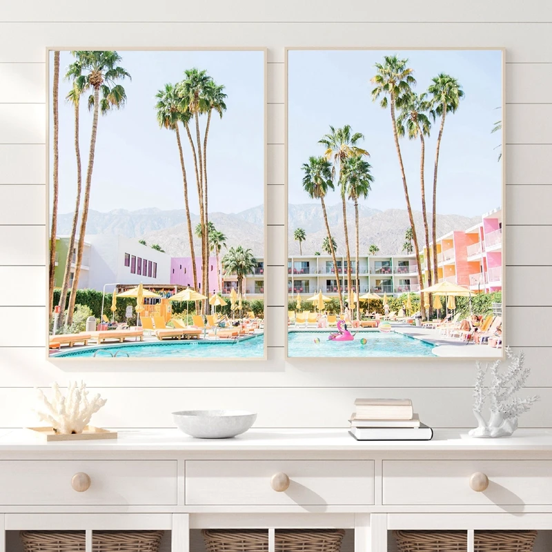 Tropical Palm Tree Canvas Print Saguaro Hotel Poster Palm Springs Photo Landscape Painting Wall Pictures for Living Room Decor