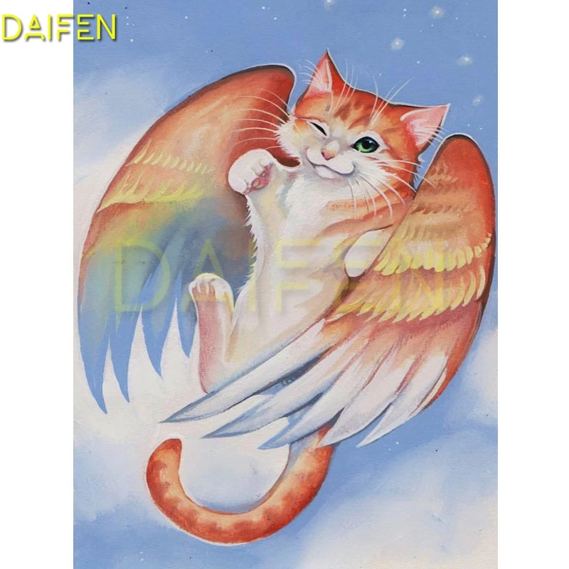 Full Square Diamond mosaic Cartoon cat angel Full Round Diamond painting Wings tail 5D DIY Diamond embroidery Cross stitch plume