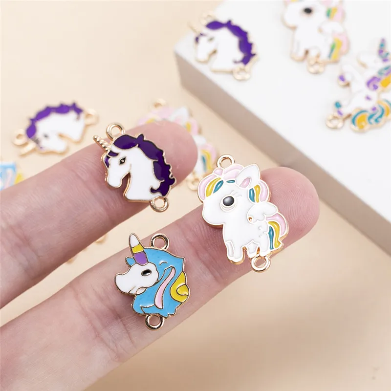 YEYULIN 10 개/몫 혼합 유니콘 말 금속 커넥터 매력 펜던트 DIY 목걸이 팔찌 귀걸이 쥬얼리 액세서리