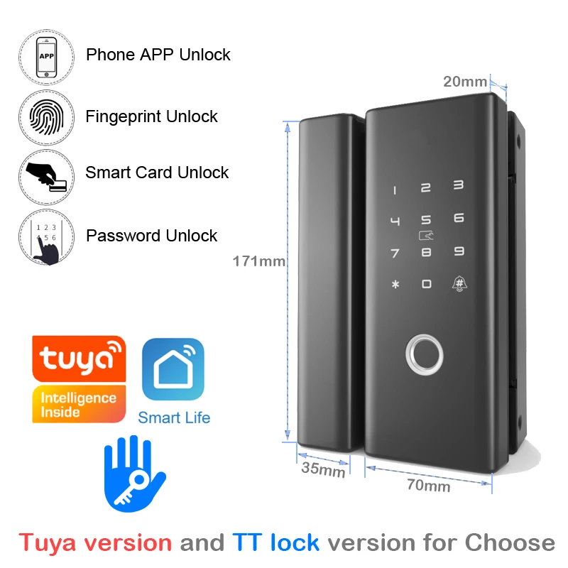 RAYKUBE Fingerprint Glass Door Lock Bluetooth Wifi Support Phone APP 4 Unlock Method For Office Glass And Wooden Door