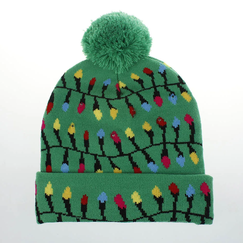 New Style! LED Christmas Hat Beanie Light Up Illuminate Warm Hat 48 Patterns New Year Snowman Sweater Hat Christmas Decorations