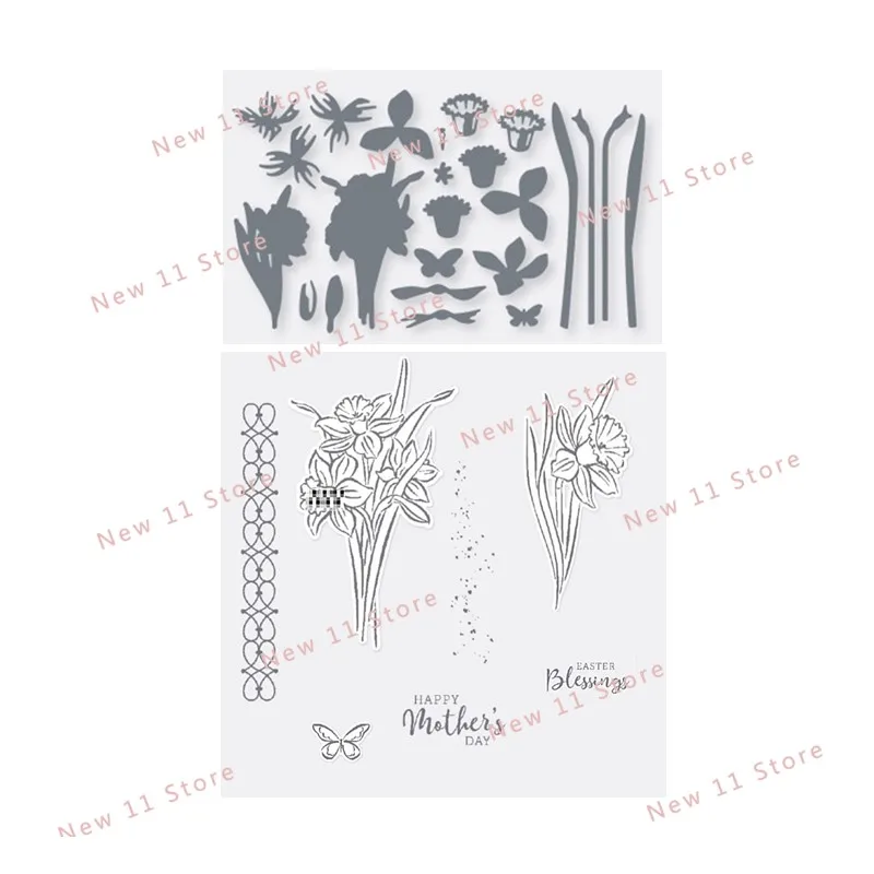 

New 2021-2022 Mother's Day Clear Stamps Scrapbooking For Paper Making Bouquet Cutting Dies Embossing Frame Card Craft
