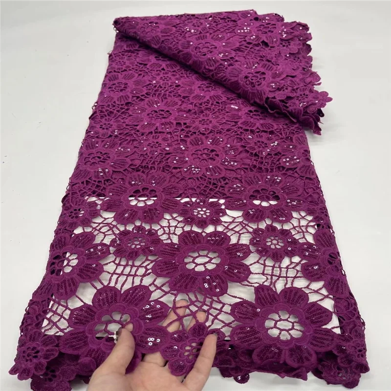 

African Lace Fabric High Quality Purple Beautiful Swiss Lace Fabric Autriche Brode 100% Cotton Fabric 5 Yards For Dress Sewing