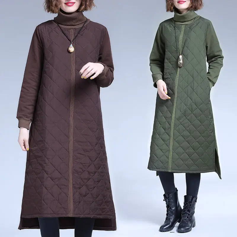 Turtleneck Cotton Dress For Women Vintage Dress Casual Loose Long Sleeve Elegant Party Clothes Autumn and Winter F2578