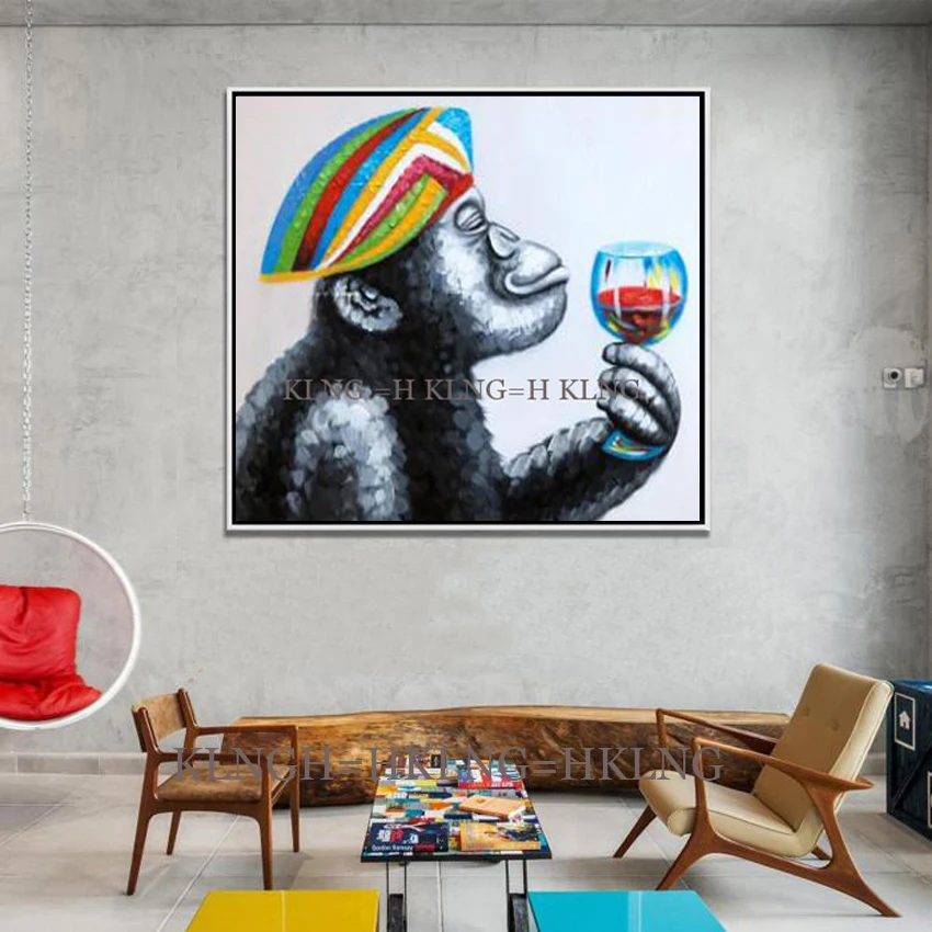 Top Artist Pure Hand-painted High Quality Modern Art Drinking Gorilla Art Oil Painting Abstract Funny Animal Monkey Oil Painting