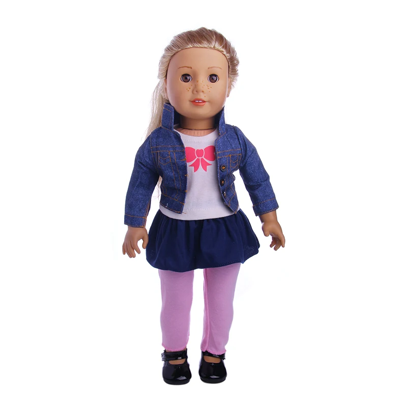 Doll Clothes1Set=Umbrella+4Pcs Jeans Suits+Shoes+Bag+Panties For 18 Inch American&43CM Reborn New Born Baby Doll Girl`s Toy Gift