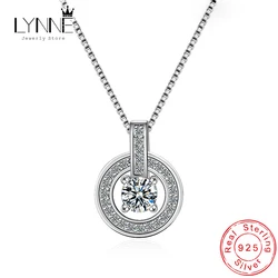 New Fashion 925 Sterling Silver Round AAA Zircon Pendant Necklaces Women Jewelry Gift Dance Rhinestone CZ Charm Clavicle Chain