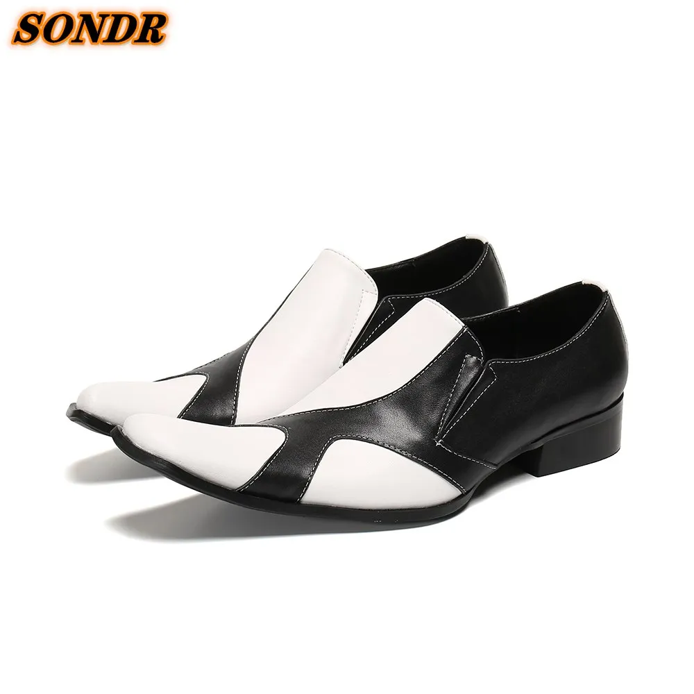White Black Classic Business Men Patent Leather Dress Pointy Shoes Fashion Elegant Formal Slip on Oxford Shoes Calzado Hombre