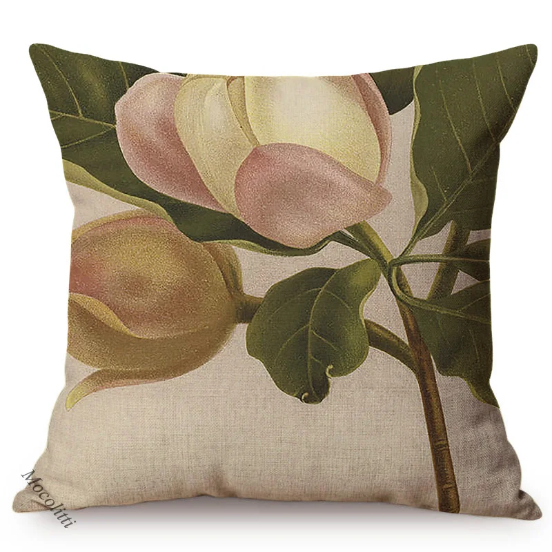 Magnolia Plant Style Pillow Case Watercolor Bouquet Tropical Flowers Cushions Cover for Sofa Home Decor Living Room Pillowcase