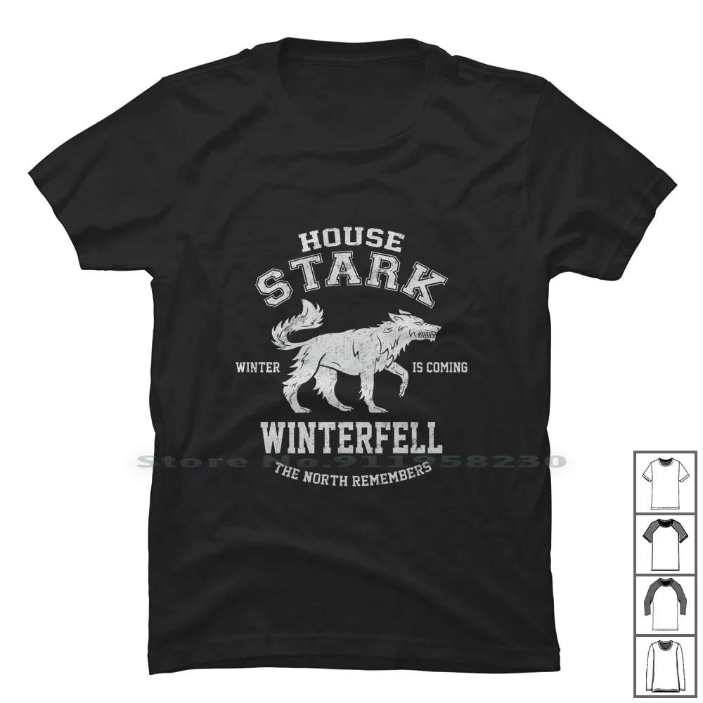 House Stark Winterfell T Shirt 100% Cotton Winter House Star Win Ark Us St