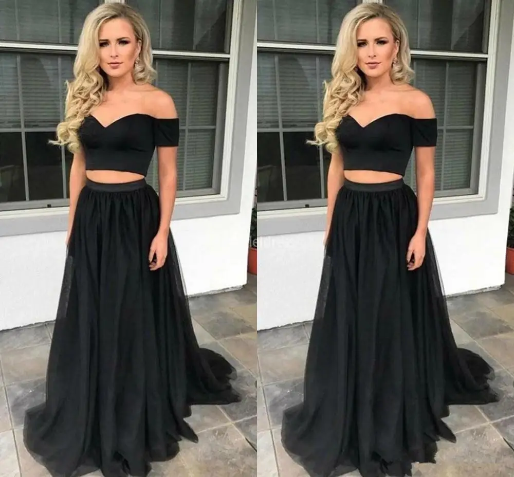 Balck-Vestidos de fiesta de graduación de fiesta de 2 piezas, satinado personalizado, Sexy, escote Corazón, largo hasta el suelo, formales, de princesa