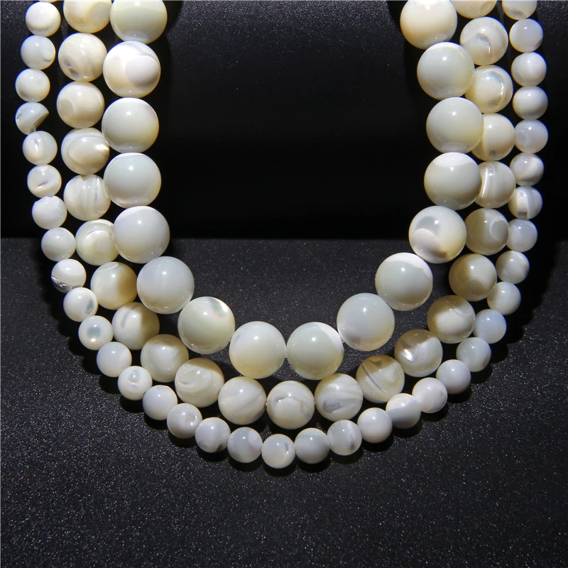 6/8/10/12mm Natural Shell Beads White Mother of Pearl Freshwater Loose Round Beads For Jewelry Making DIY Bracelet Necklace 15\