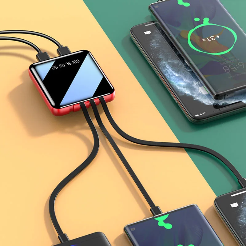 20000mAh Mini Power Bank con Micro USB tipo C cavo caricabatterie portatile LED specchio Power Bank batteria esterna Powerbank