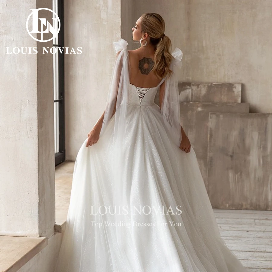 LOUIS NOVIAS Lace Wedding Dress Sexy Delicate Crystal Sweetheart Shining Tulle Flowy A-Line Wedding Gown Fairy Vestidos De Novia