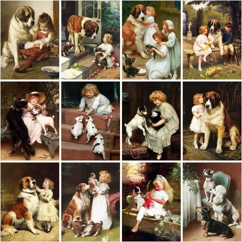 

CHENISTORY Paint By Numbers Girl And Dog Drawing On Canvas Handpainted Painting Art Gift Figure Pictures DIY & Crafts Kits Home