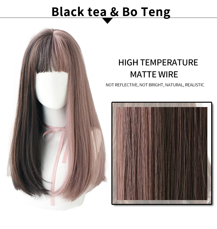 7JHH Lange Remy Perücke Mit Pony Ombre Schwarz Braun Synthetische Lolita Perücke Für Frauen Hohe Temperatur Draht Hitze Beständig Cosplay perücke