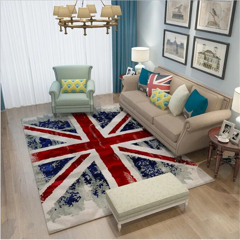 Bubble Kiss Carpet for Living Room European Style UK&USA Flag Design Carpet Home Bedside Area Rugs for Bedroom Non-slip Mat