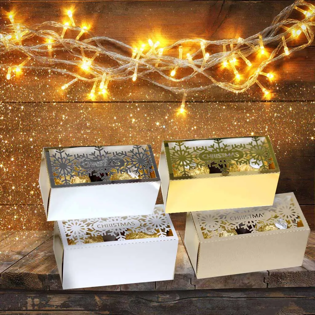 

50 шт. Рождественские снежинки, лазерная вырезка, конфеты, искусственные подарки, коробка для крещения, Новогодний праздник для будущей мамы, декор для свадебной вечеринки