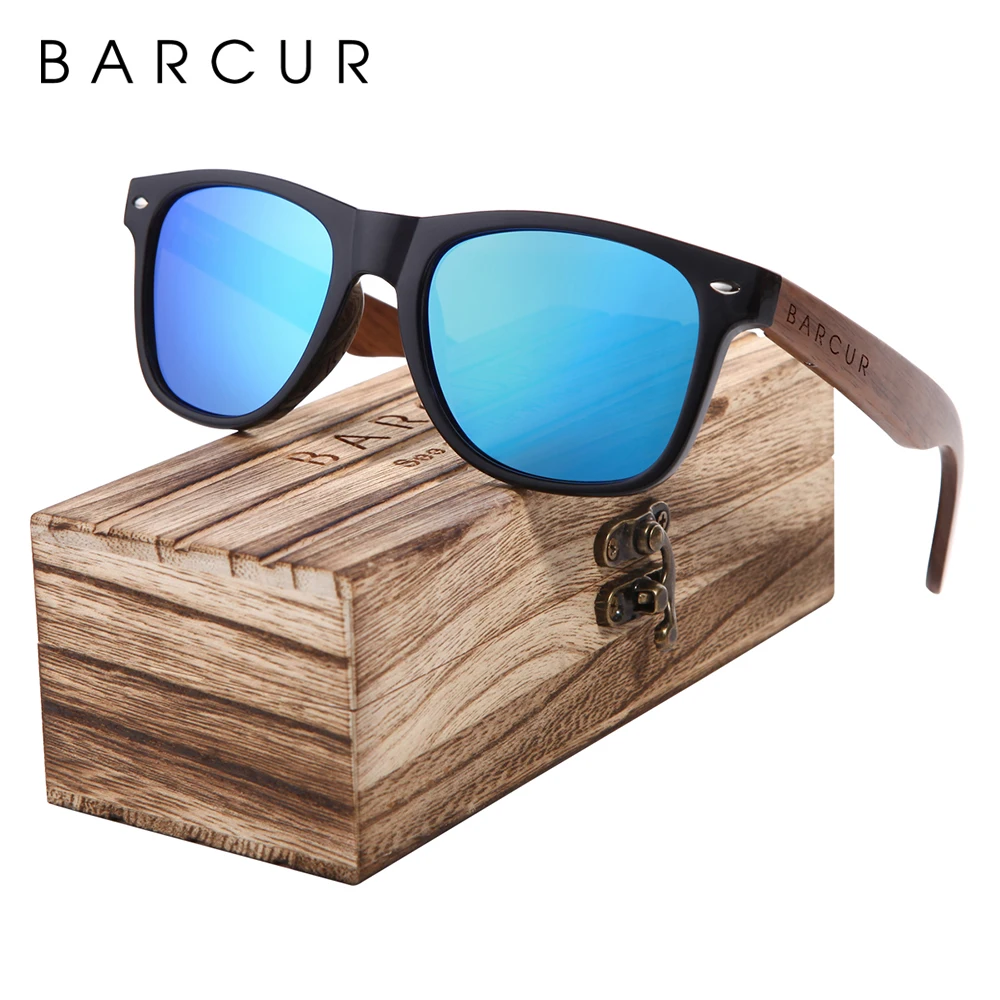 BARCUR Black Walnut Sunglasses Wood Polarized Sunglasses Men Glasses Men UV400 Protection Eyewear Wooden Original Box