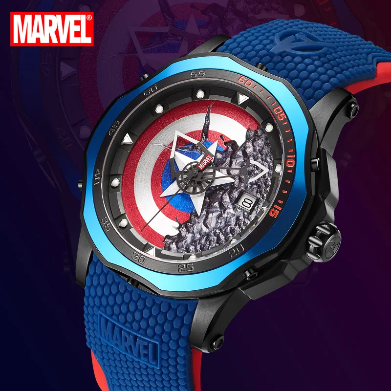 Disney Official Marvel The Avengers Captain America 100M Waterproof Clock Male Watch Quartz WristWatch Relogio Masculino 9158