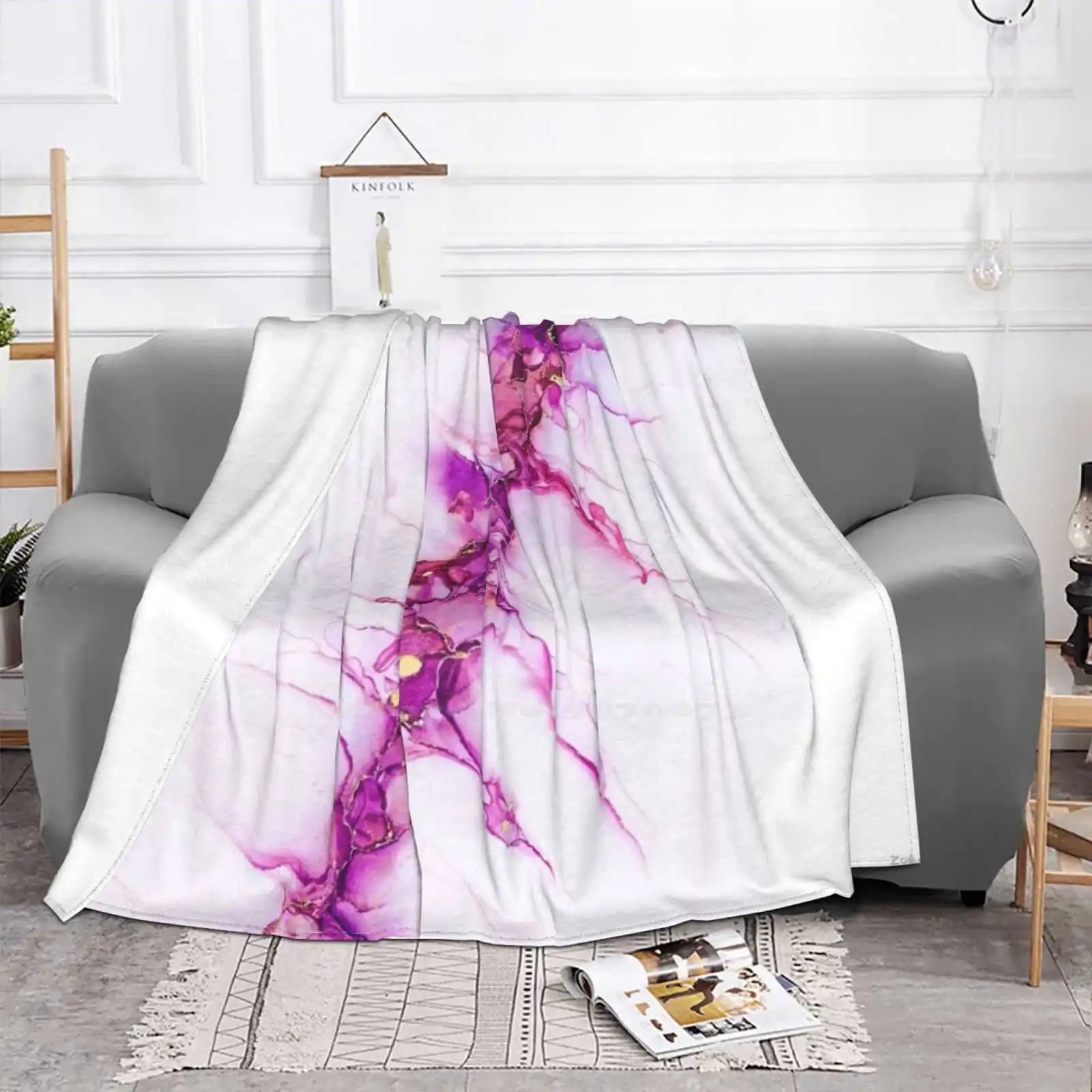 Spinal Orchid In Pink Purple Air Conditioning Blanket Fashion Soft Blanket Abstract Ink Pink White Magenta Original Fine Art