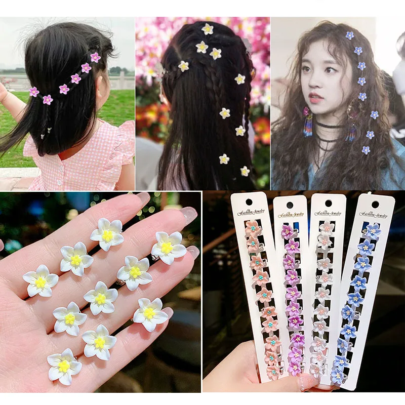 10pcs Small Flower Buckle Hair Clips Hairpins for Women Girls Fashion DIY Hair Styles Holder Hair Pins Claws Hair Accessories